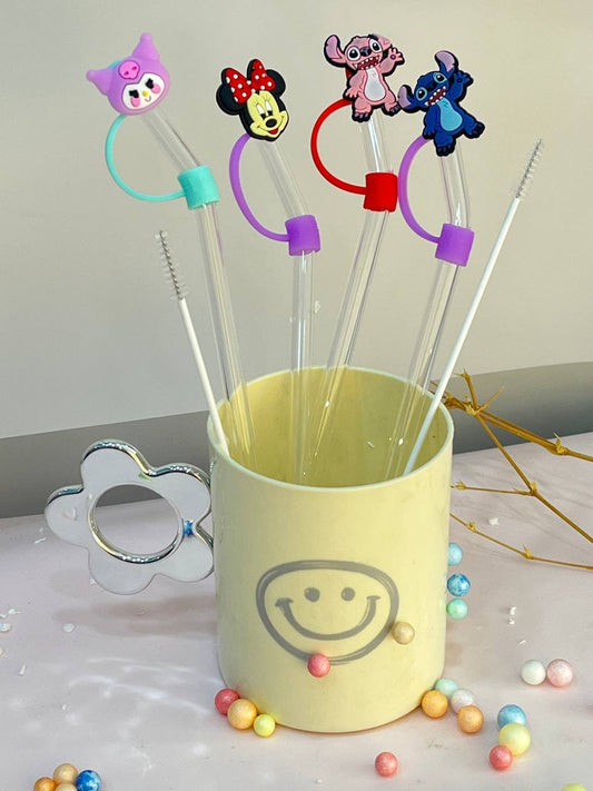 Glass Transparent Straw with Caps Covers / شاليمو زجاج مع غطاء