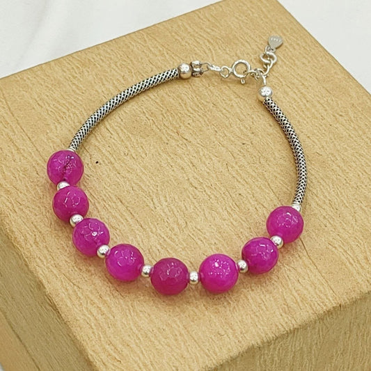 Silver fuchsia Pearls Bracelet / أنسيال فضة مع لؤلؤ فوشيا