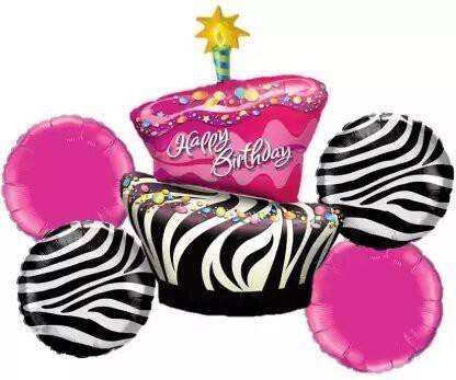 Pink and Zebra Birthday Balloons Bouquet / مجموعة بالونات بينك وزيبرا
